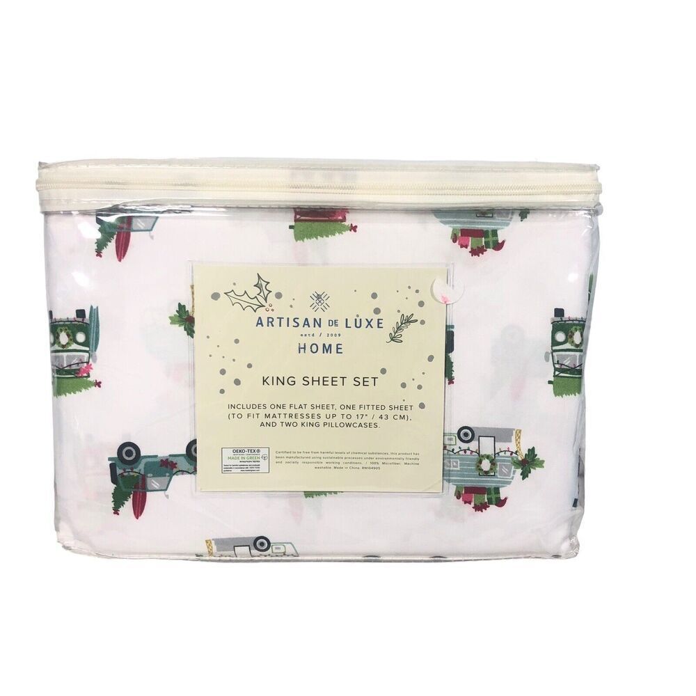 Artisan De Luxe Sheet Set Size King Jeep Holiday Travel RV Cotton Bed Sheets New - Picture 4 of 10